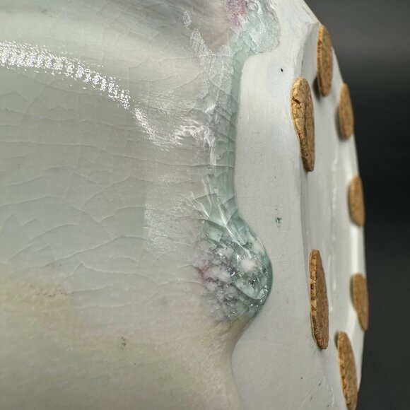 Vintage Art Pottery Pitcher Jug Pastel Purple Abstract Signed Planter Squatty - Picture 9 of 12